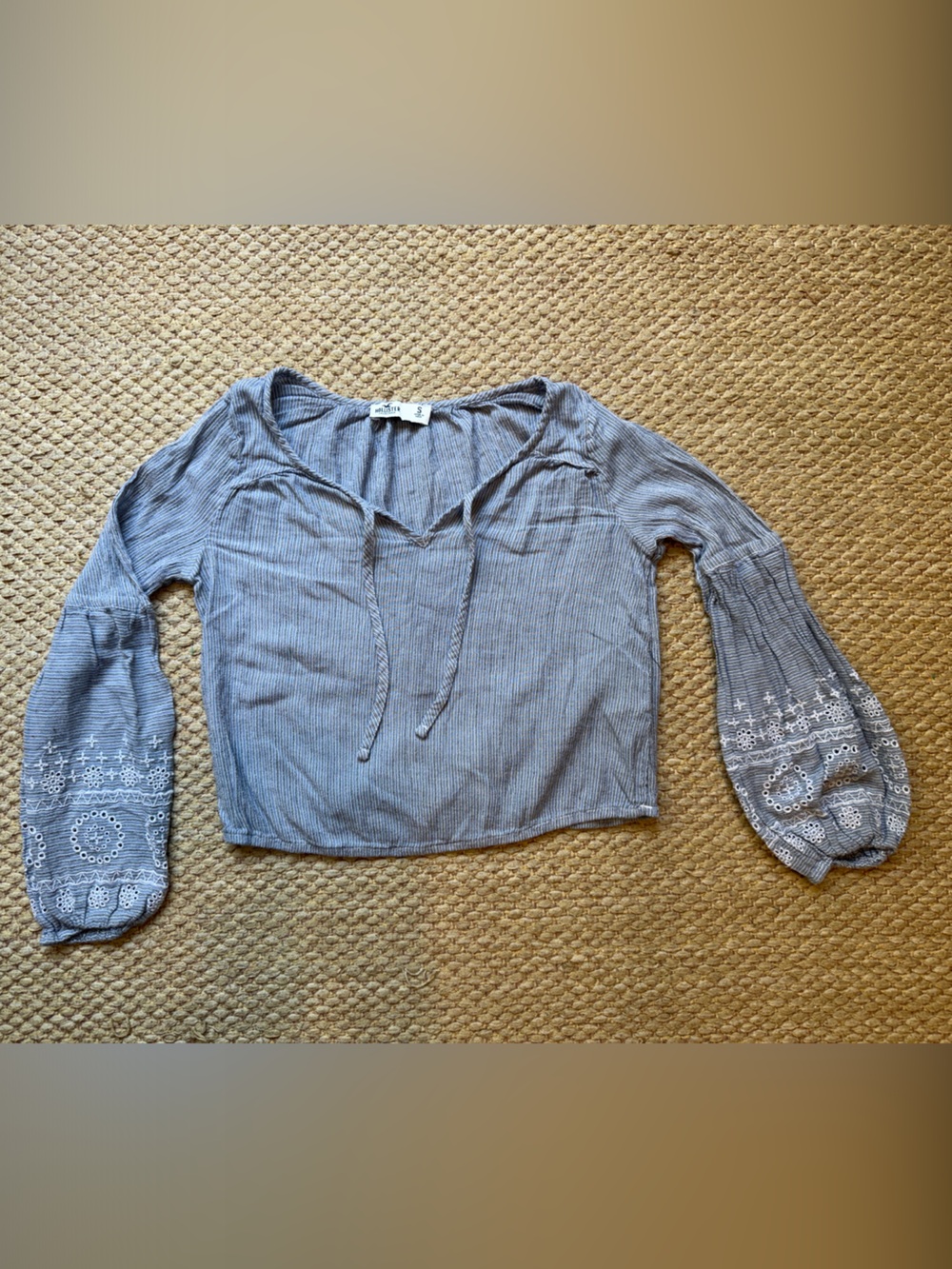 Hollister Light Blue Embroidered Bell Sleeve Top